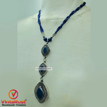 Load image into Gallery viewer, Lapis Statement Necklace with Antique Silver Pendants