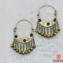 Load image into Gallery viewer, Boho Tribal Hoop Earrings: Kuchi Dangling Bells Earrings