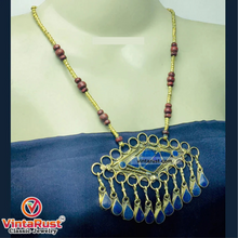 Load image into Gallery viewer, Lapis Lazuli Pendant Necklace With Beaded Chain