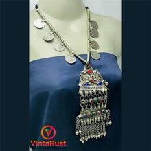 Load image into Gallery viewer, Silver Vintage Long Pendant Necklace with Coins
