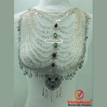 Load image into Gallery viewer, Tribal Silver Kuchi Bib Necklace With Glass Stones