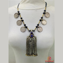 Load image into Gallery viewer, Coins and Beads Chain Necklace: Tribal Handmade Afghan Pendant