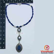 Load image into Gallery viewer, Lapis Statement Necklace with Antique Silver Pendants
