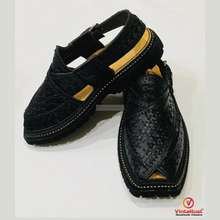 Load image into Gallery viewer, Black Men Peshawari Chappal Stylish Unique Design Woven Gents Sandals