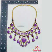 Load image into Gallery viewer, Amethyst Stone Choker Necklace with Wooden Beads