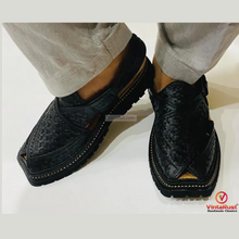 Load image into Gallery viewer, Black Men Peshawari Chappal Stylish Unique Design Woven Gents Sandals