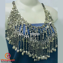 Load image into Gallery viewer, Silver Kuchi Oversized Dangling Tassels Bib Necklace