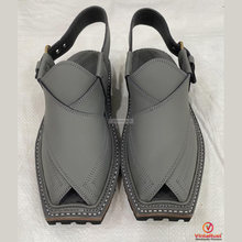 Load image into Gallery viewer, Men's Classic Grey Leather Peshawari Chappal