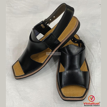 Load image into Gallery viewer, Handmade Men's Black Leather Kaptaan Chappal