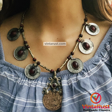 Load image into Gallery viewer, Beaded Chain Coins Pendant Necklace