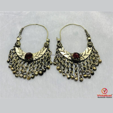Load image into Gallery viewer, Vintage Afghan Hoop Earrings with Red Stone