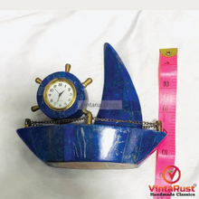 Load image into Gallery viewer, Genuine Lapis Lazuli Boat Decorative Piece With Watch