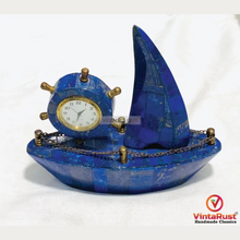 Load image into Gallery viewer, Genuine Lapis Lazuli Boat Decorative Piece With Watch