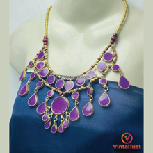 Load image into Gallery viewer, Amethyst Stone Choker Necklace with Wooden Beads