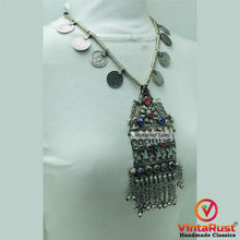 Load image into Gallery viewer, Silver Vintage Long Pendant Necklace with Coins