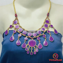 Load image into Gallery viewer, Amethyst Stone Choker Necklace with Wooden Beads