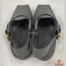 Load image into Gallery viewer, Classic Grey Leather Peshawari Chappal: Traditional & Trendy Footwear Gift