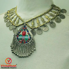 Load image into Gallery viewer, Handmade Vintage Coins Necklace With Stones