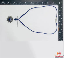 Load image into Gallery viewer, Lapis Beaded Necklace with Silver Heart Pendant