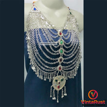Load image into Gallery viewer, Tribal Silver Kuchi Bib Necklace With Glass Stones