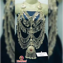 Load image into Gallery viewer, Vintage Kuchi Bib Necklace: Afghan Tribal Pendant, Tassels & Bells