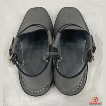 Load image into Gallery viewer, Dark Grey Leather Footwear: Authentic Handmade Gents Peshawari Chappal