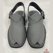 Load image into Gallery viewer, Dark Grey Leather Footwear: Authentic Handmade Gents Peshawari Chappal