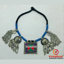 Load image into Gallery viewer, Blue Beaded Necklace With Dangling Pendants