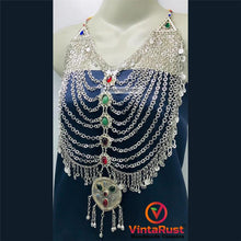 Load image into Gallery viewer, Tribal Silver Kuchi Bib Necklace With Glass Stones