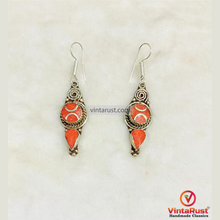 Load image into Gallery viewer, Handmade Nepalese Coral Earrings
