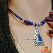 Load image into Gallery viewer, Lapis Lazuli Triangle Pendant Choker Necklace