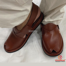 Load image into Gallery viewer, Handcrafted Brown Leather Peshawari Men’s Sandals