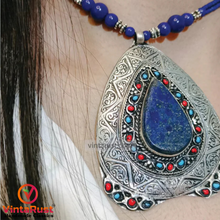 Load image into Gallery viewer, Lapis Lazuli Pendant Nenklace with Silver Blue Stone Ring