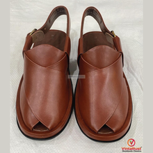 Load image into Gallery viewer, Handcrafted Brown Leather Peshawari Men’s Sandals