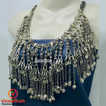 Load image into Gallery viewer, Silver Kuchi Oversized Dangling Tassels Bib Necklace