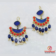 Load image into Gallery viewer, Gypsy Style Statement Earrings: Blue and Red Dangling Earrings