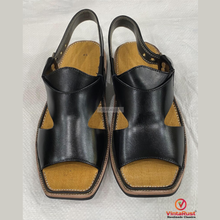 Load image into Gallery viewer, Handmade Men's Black Leather Kaptaan Chappal