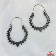 Load image into Gallery viewer, Handmade Oxidized Silver Tribal Hoop Earrings