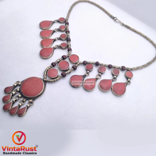 Load image into Gallery viewer, Dangling Stones Bib Necklace with Wooden Beads