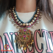 Load image into Gallery viewer, Hancrafted Kuchi Necklace With Multicolor Glass Stones