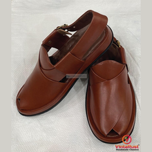 Load image into Gallery viewer, Handcrafted Brown Leather Peshawari Men’s Sandals