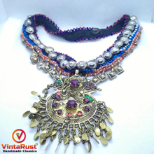 Load image into Gallery viewer, Hancrafted Kuchi Necklace With Multicolor Glass Stones