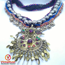 Load image into Gallery viewer, Hancrafted Kuchi Necklace With Multicolor Glass Stones