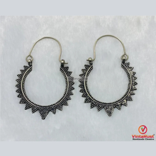 Load image into Gallery viewer, Handmade Oxidized Silver Tribal Hoop Earrings