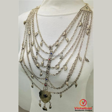Load image into Gallery viewer, Multi-Layer Silver Tone Bib Necklace: Bohemian Belly Dance Chain Necklace