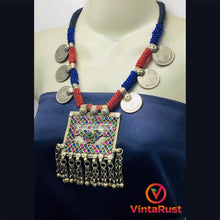 Load image into Gallery viewer, Antique Red and Blue Beaded Necklace