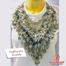 Load image into Gallery viewer, Vintage Afghan Bib Necklace: Oversized Tribal Jewelry