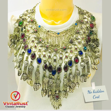 Load image into Gallery viewer, Vintage Afghan Bib Necklace: Oversized Tribal Jewelry