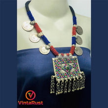 Load image into Gallery viewer, Antique Red and Blue Beaded Necklace