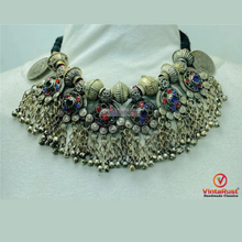 Load image into Gallery viewer, Boho Statement Choker Necklace: Multicolor Afghan Tribal Design